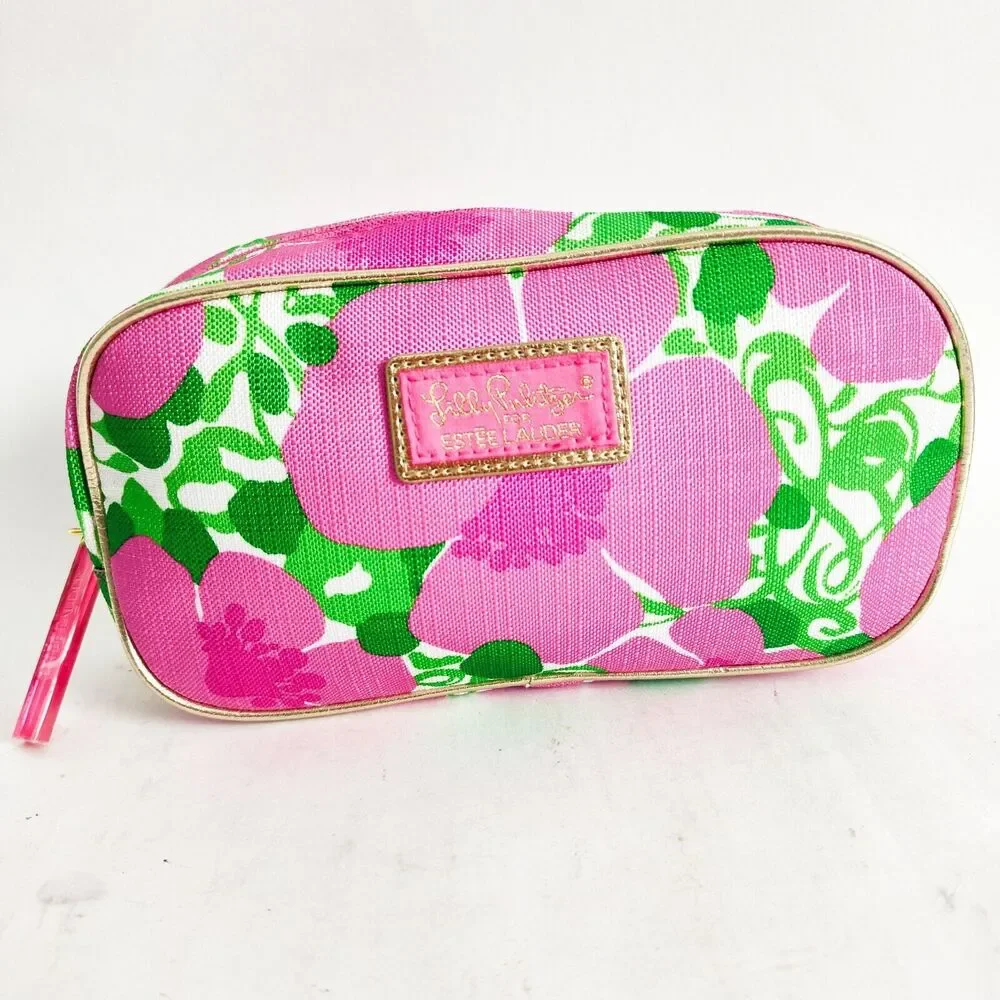 Lilly Pulitzer for Estee Lauder Pink Green Floral Travel Make-up Bag Pouch 9